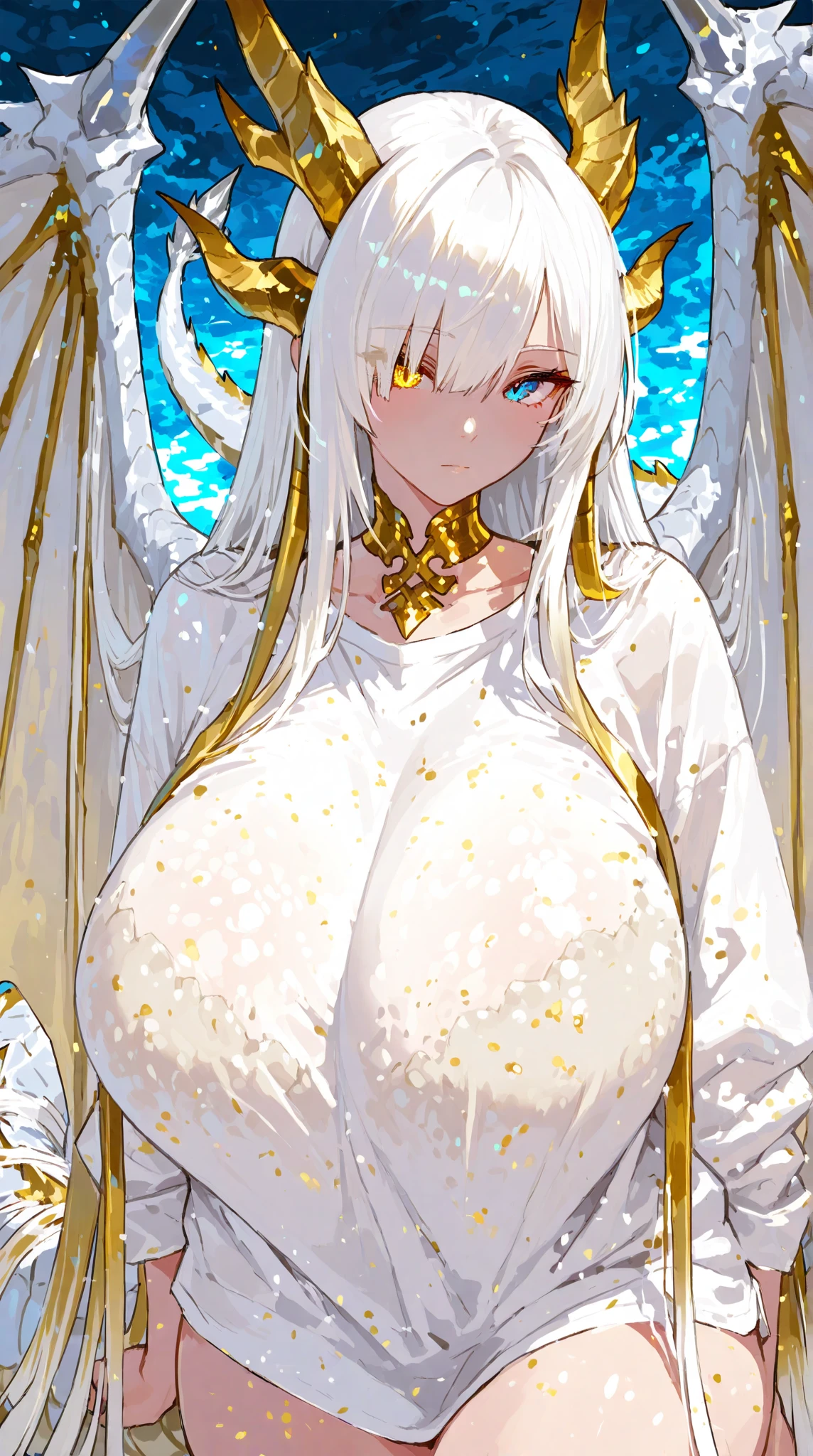 Masterpiece、Highest quality、Short hair with outward curls、My bangs are bouncing、White Hair Short Hair、(Owl ears)、White owl wings growing from his waist、Very long sideburns、Light blue hair tips、Golden Eyes、White pubic hair、Dark brown skin、On all fours、Squat、White transparent micro bikini with gold trim、Sweat drips all over my body、Big nipples、Large areola、Come here 、Estrus、High-class prostitute、Gorgeous belly dancer costume、Face Veil、Tropical Night Background、Dark Night Background、Different colors、Gold border、Hair between the eyes、hair ornaments、Lip licking、In bed 、Transparent pelvic curtain、Skin dents、Thigh straps、Plump and extremely thick thighs、tongue、Very long、A lot of love juice flowing from the crotch
