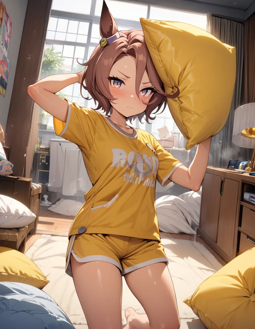 1girl,(8k,high quality:1.1),(largebreasts:1.3),thighs Focus,faint smile,thick thighs,View angle for thighs,Groin,T-Shirts,Slingshot,oily skin,(short torso:1.5),long hair,Upper arms,Lower Body,on bed,bedroom,sitting,Chewy breasts,tender breasts,big eyes,Lean back,under boob