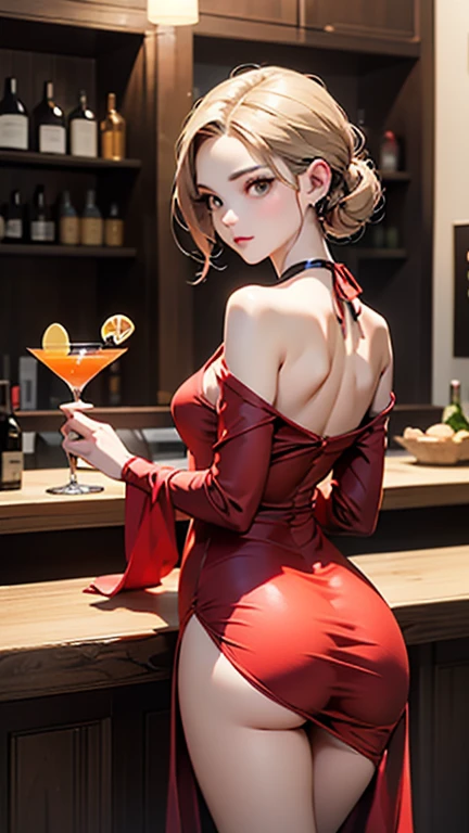 Nino Nakano,Pose sexy,vestido elegante,bar