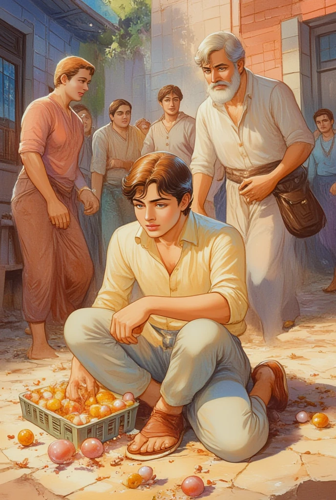 A illustration that has two sides where in one side there is some children whois dying from hunger and the father is keeping gold ornaments in the locker and on another side there is children who is eating food but her father doesn't have gold ornaments to keep in locker