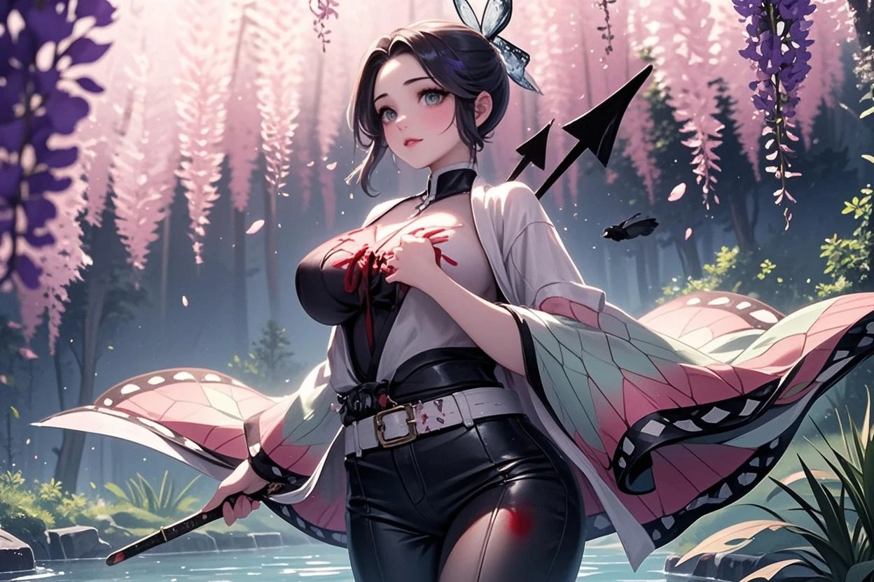 8K,Women in traditional Japanese kimonos fighting,(Dark Shot:1.4), 80mm, (Dark Shot:1.4), 80mm, A magnificent reality, Big eyes,Black short bob hair,Black and purple butterfly hair ornament,Black kimono and red obi,黒と紫のButterfly embroidery(精密なButterfly embroidery),Purple eyes(Purple Effect),mat, art,Horror movie lights, Photo Lab, High resolution, 複雑で非常にdetailed, (Depth of written border:1.4), (Dark Shot:1.22), (artステーション:1.2), 超detailedな, dramatic, Intricate details, (Technicolor:0.9), (Rutkowski:0.8), Like a horror movie, detailed, Soft Light, sharp, Exposure Blending, Medium Shot, (Noir:0.4), horror light,sharp, Exposure Blending、Medium Shot,Photorealistic RAW photos of the highest quality。Backlight, Cinema Lighting, Film Grain, 50mm lens, Nikon D850,Realistic Skin,ファンタジーart,キャラクターart,超High resolution,Muscular and slim body,super Realistic Skin,Late Night,Underworld demon makeup,Battle Scenes,Action Scenes,Action pose,激しいAction pose,fierce fighting,Holding a dagger,Acrobatic pose,Fighting Style,Butterfly embroidery,Dim forest,