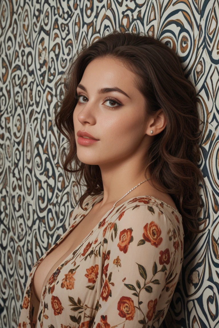 mulher jovem, rosto bonito, Cabelo ondulado longo, cor de cabelo vermelho ardente, olhos verdes brilhantes, Pele branca, sunset background, fundo desfocado, fotorrealismo, usando um vestido branco