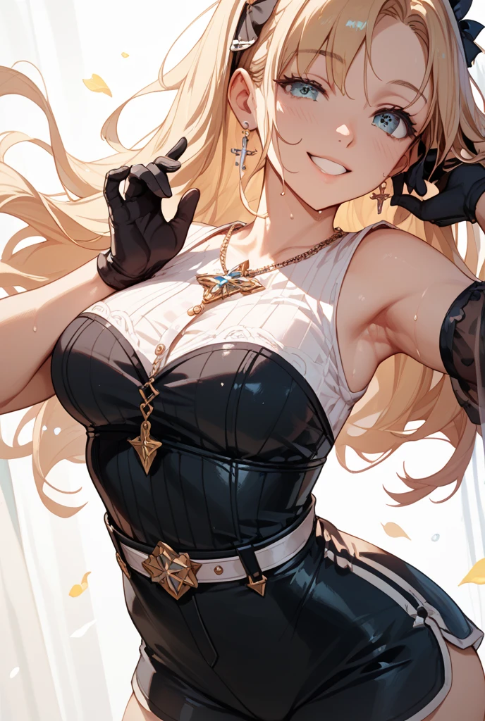 blush, smile,glowing aura, natural light, masterpiece,  glossy skin, juicy lips , ,sexy, hot,,juicy lips,hour glass, blonde hair,  wide eyes, green eyes, massive boobs, dark lighting, long hair, pink bow, , platform shoes, bow in hair, golden round glasses, sandy blonde hair, 1girl 4.9M
? black skirt 222k
? blonde hair 1.3M
? breasts 2.8M
? cowboy shot 418k
? glasses 300k
? gloves 1.1M
? green eyes 687k
? long hair 3.5M
? midriff 251k
? mole 184k
? mole under eye 114k
? navel 942k
? necktie 346k
? orange necktie 4.1k
? shadow 91k
? simple background 1.4M
? skindentation 95k
? skirt 1.3M
? sleeveless 325k
? solo 4.1M
? suspender skirt 17k
? suspenders 58k
? underboob 86k
? white background 1.1M
? white gloves 231k
? wrist cuffs 119k