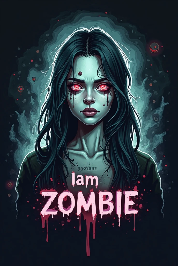 Gothic metal girl, posing happily with a zombie t-shirt