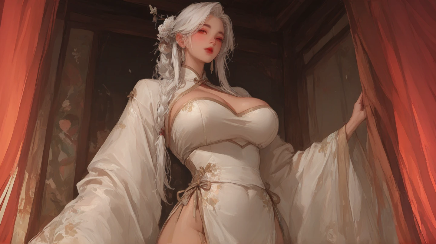 face lighting,bright backlight,super high resolution,best quality,Photos,4k,(Realistic:1.2),huiye,1girl,(kimono:1.1),(the third eye:1.3),horns,(pale skin:1.5),(white hair:1.2),long hair , see-through kimono, Transparent clothes show underwear, kimono is made of very thin material so that all of your skin is visible, very thin fabric, visible boobs, visible vagina,(night:1.2),
(red moon:1.4),
