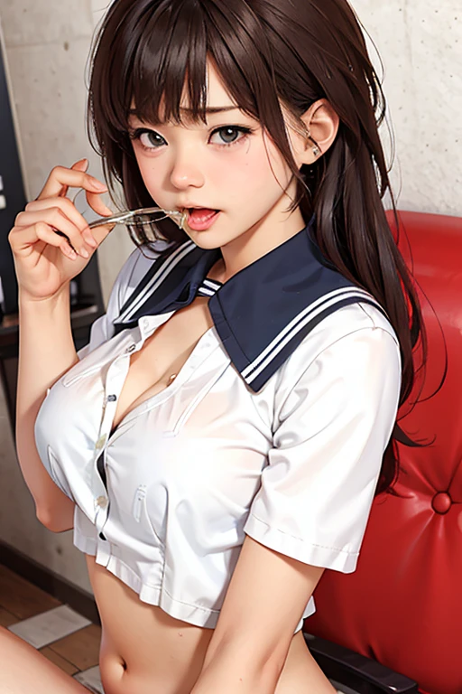 (masterpiece, best quality), 1girl, Iridescent Blue Wrapped Braid Updo with Floral Accents, flat chest,    <lora:breast squeeze-001:1> breast squeeze, lactation fountain, a girl, grab one breast with both hands
