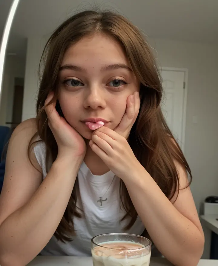ella drinks sperm from a glass