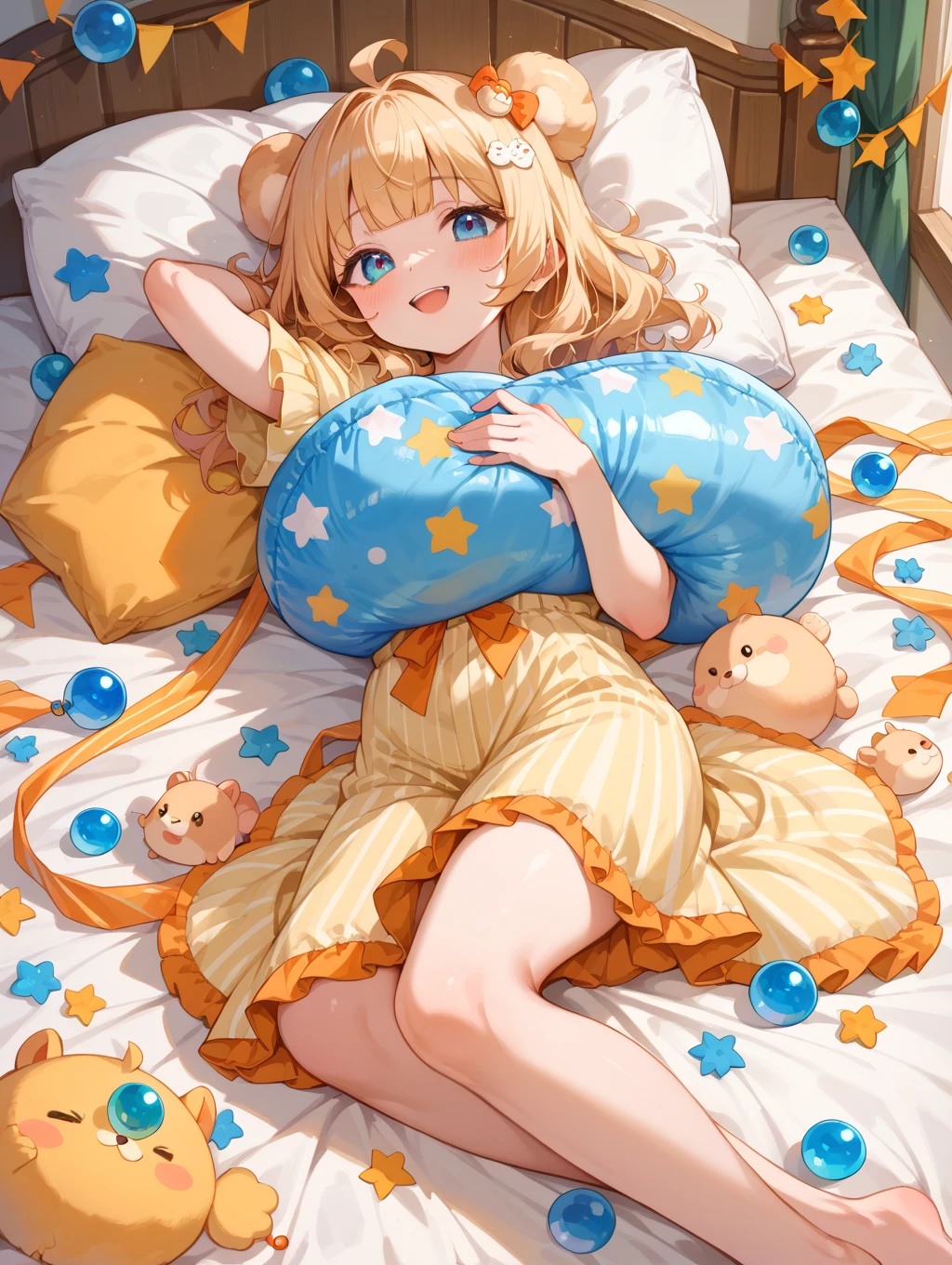 masterpiece, best quality,pregnant junior high school girl、(1girl,solo)、
blonde hair,twintails hairstyle、Scrunchie decoration on hair、Confident face、
(maternity pajama、ridge knitting)、
wrapped in blanket、tears in eyes、glare