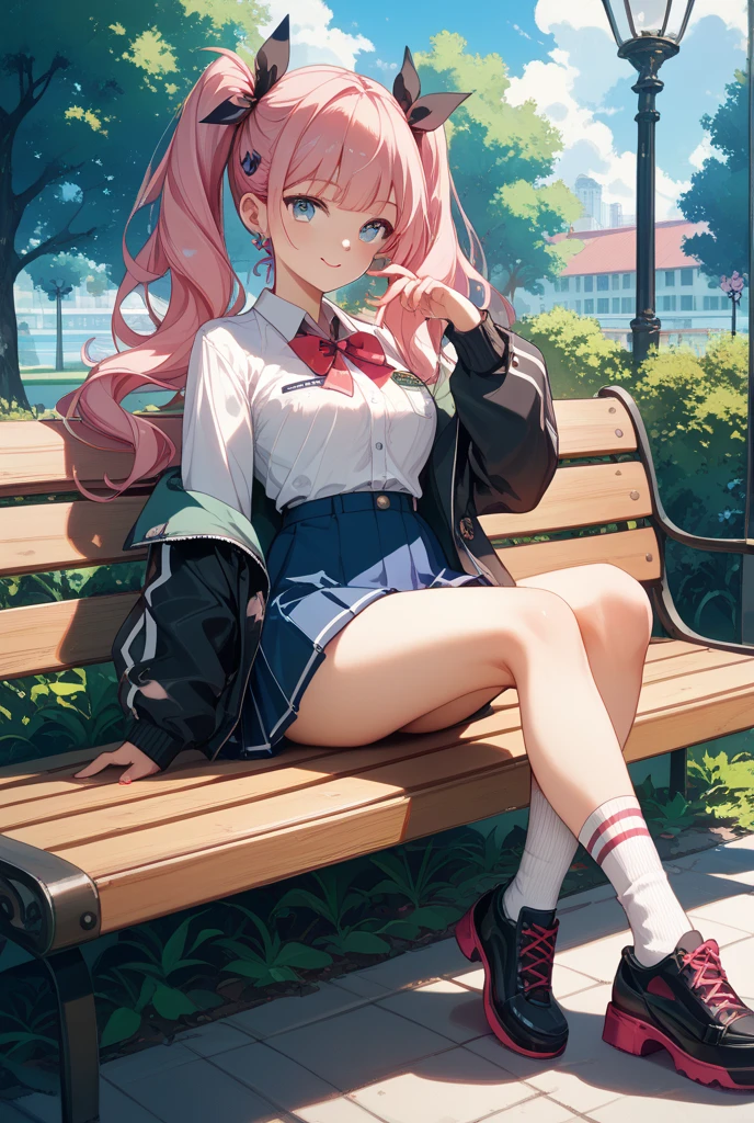 4 Girls with pink hair, long twintail hairstyle, ((small bushy eyebrows)), wearing gothic lolita clothing, lolicon , walking to school, flirty smile,, walking to school, bored look, bored face,, (sitting with legs open lifting her skirt to show her vagina wet with semen),
