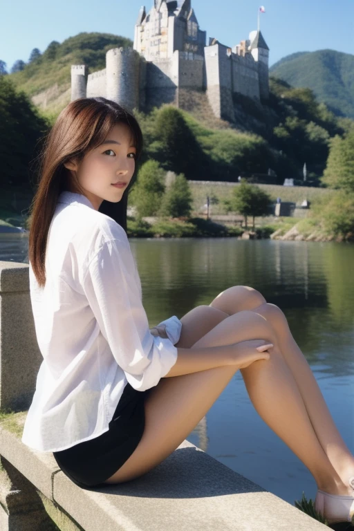 In spring lake side a girl showing