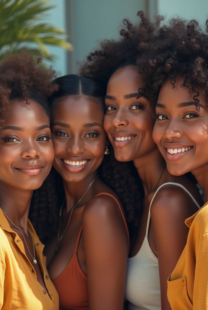 realistic image with several women of different ethnicities(different countries) with hair of different types and curvatures but all perfect and hydrated, one with straight hair, one with wavy hair, another with slightly curly hair, another with curlier hair and a frizzy one, and also make them with different physical characteristics from each other, at least 6 women, one different from the other, especially the different hair