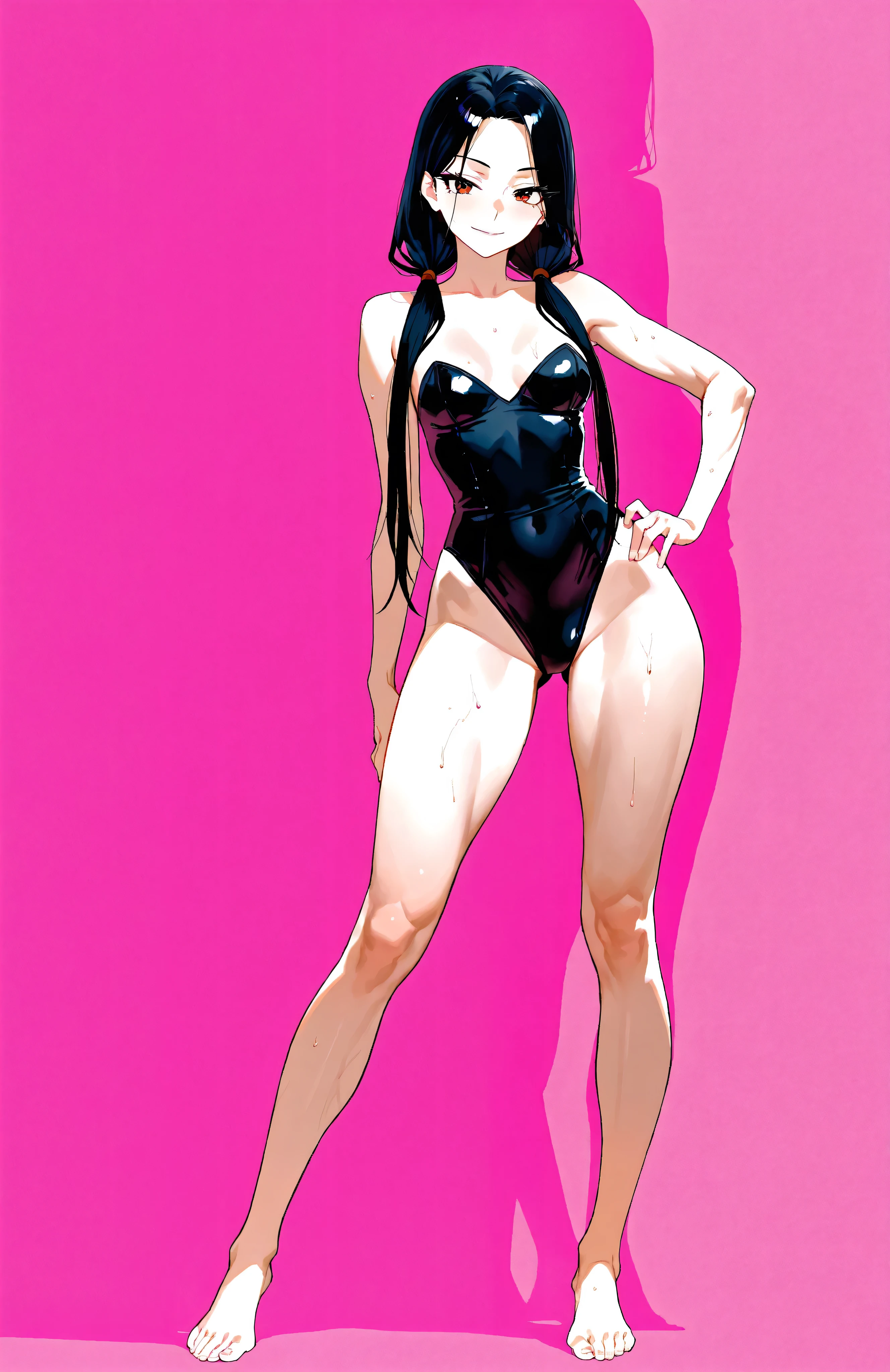 Short bob, silver hair, leotard, bra, cool, fearless smile, adult, bare legs, muffler around the neck, tights on one leg only