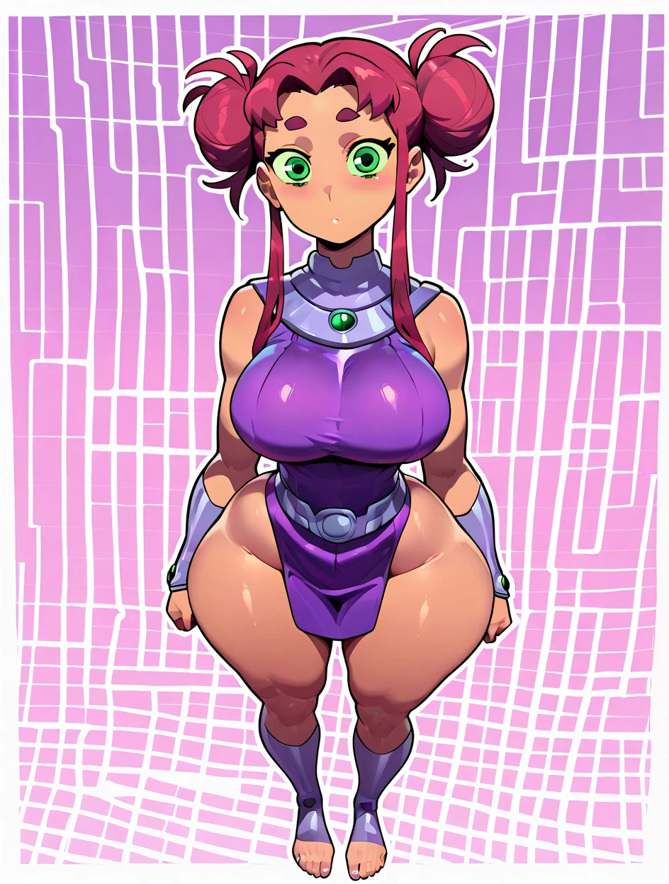 standing, slingshot bikini, purple bikini, latex bikini, solo, solo focus, (photorealistic:0.7), detailed, looking at viewer, multicolored hair, long hair, 1girl, masterpiece, high quality, plain background, (smiling:0.7), happy, joy, (thicc:1.2), purple boots, (cameltoe), ((thigh gap,standing, legs apart, hands on hips))