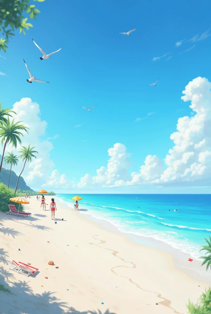 (Best quality,4K,8K,A high resolution,Masterpiece:1.2),Ultra-detailed,(Realistic,Photorealistic,photo-realistic:1.37),Hot summer days,shining sun,Tranquil ocean,Soft sand,Whirlpool waves,Sandy Beach,Shiny parasol,Cooling lampshade,Vibrant colors,relaxing atmosphere,Sun-kissed skin,A lazy afternoon stroll,Gentle sea breeze,laughter and joy,Lush green palm trees,Tropical paradise,Seagulls soar in the sky,Peace and tranquility,A faint smell of sunscreen,Sparkling water,Coconut drinks,Naughty kids build sandcastles,Sailing ship in the distance,The tranquility of the horizon,Floating clouds,Shells scattered on the shore,Beach volleyball game,Swimming and frolicking,footprints in the sand,Aral sea fog on the lips,Couples holding hands,Cheerful shouts and laughter,Ferris wheel in the distance,icecream car,Seagulls diving into the water,The fisherman casts his net,The endless sea,Beach umbrellas dot the coastline,People sunbathe and read books,Beach towels and beach balls.