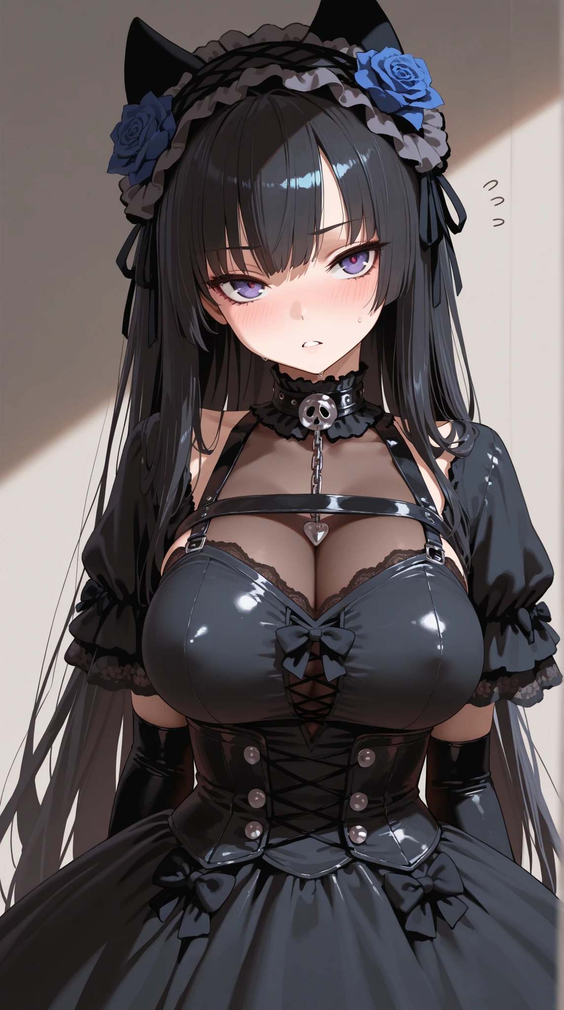  A gothic punk goth girl, perfect face, beautiful Asian woman with long White hair in curls and coils, very cute and           beautiful girl, (highly detailed beautiful face), high detailed fingers, (Blood Red corset) detailed face, curled white hair
]cowboy shot, looking at viewer, Standing, white panties. intricate details, cinematic scene, detailed background, solo, dynamic angle,  ((beautiful big blue eyes looking down at the viewer, black shiny lipstick, perfect Asian goth cyber makeup)) double d breast, detailed cute face, white hair, gothic punk fashion, highly detailed gothic fashion, short skirt, heavy make up,),(dark black lipstick), size, Backlight effect, lens flare, depth of fields, blurry background, Detailedface,1 girl, Detailed eyes, ,(thigh up shot image :1.5), Black gloves, standing in front of a large circular window
Moonlight shines on her face