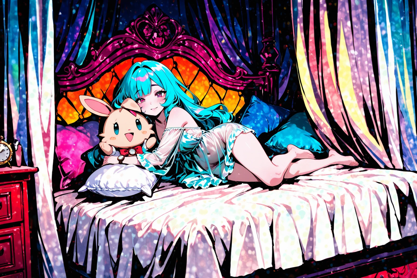 platinum white hair and blue hair with orange girls, exotic, exposed nipples and thighs, thin silky stockings, sinful pose, porn magazine cover, passionate, ripping clothes off one another on a bed, pizza, bdsm, hot pink, dolly, loli, candy, candyland, cute stringy Lingerie photoshoot style, naked, yellow theme, sisters, couple, shibari over a floral dress, crocs with charms, frilly ankle socks with bows, large bows, color schemes pink, pink glowing elements, light effects, bright lights, aura, light rays, back lighting, warm back light, background is just pillows, dynamic pose, vogue model, prada model, gucci model, long braided hair, large crown, flowers, dot tattoos, piercings, fishnets, mini jean skirt, and strap-less top, y2k, white water, underwater with fishes everywhere, Ultra maniac anime manga style theme (nana manga) Kamikaze kaitoujin, full body high quality 4k illustration, ceiling view pose girl looking into camera from a white bedsheet and blood splatter, Junji ito style, (uzumaki, lit. "Spiral") is a Japanese horror manga series written and illustrated by Junji Ito, horror illustration, (uzumaki) (tomie) (a girl,beauty,2girls,3girls)cool detailed eyes,beautiful detailed lips,extremely detailed eyes and face,longeyelashes,colorful hair,confident smile,stylish outfit, earringsin a dynamic pose(aesthetic style),vibrant colors,street-art inspired background,urban lighting, pearly white and orange, horror Comic book. White hair streaks, aqua blue hair, hair with a lot of flow and blonde, city scape, clothes, lingerie laying on the floor, skeletons, bones,