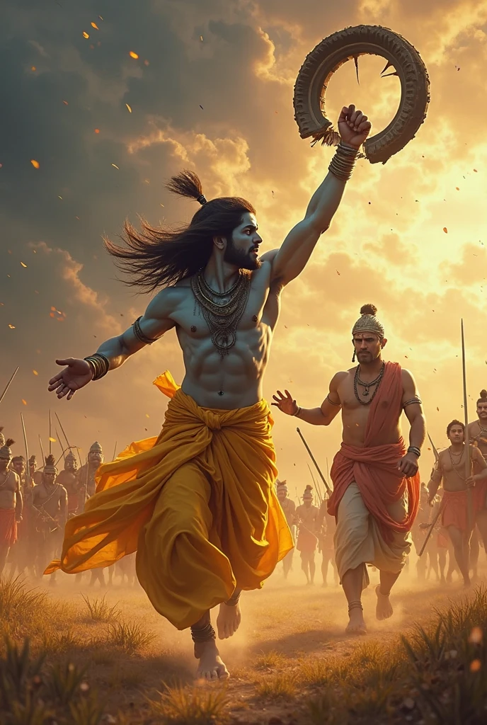 Create a joyful and vibrant scene where Hindu gods like Lord Vishnu, Lord Shiva, and Goddess Durga are holding the Indian tricolor flag together with pride and happiness. They should be depicted in a celebratory mood, with bright colors, traditional attire, and a serene yet festive backdrop representing peace and unity.”