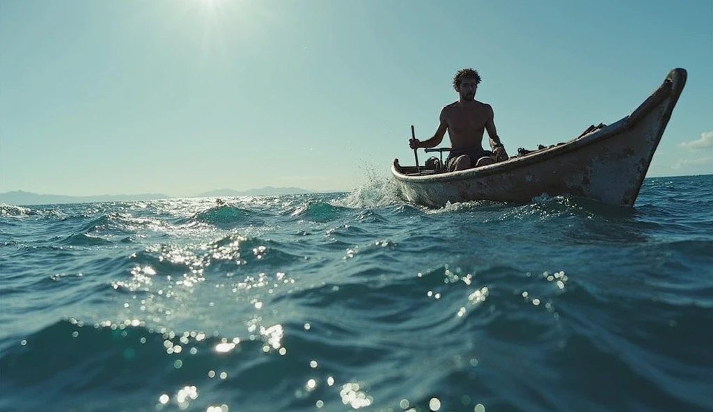 shipwrecked with his back on an American plane looking at the horizon