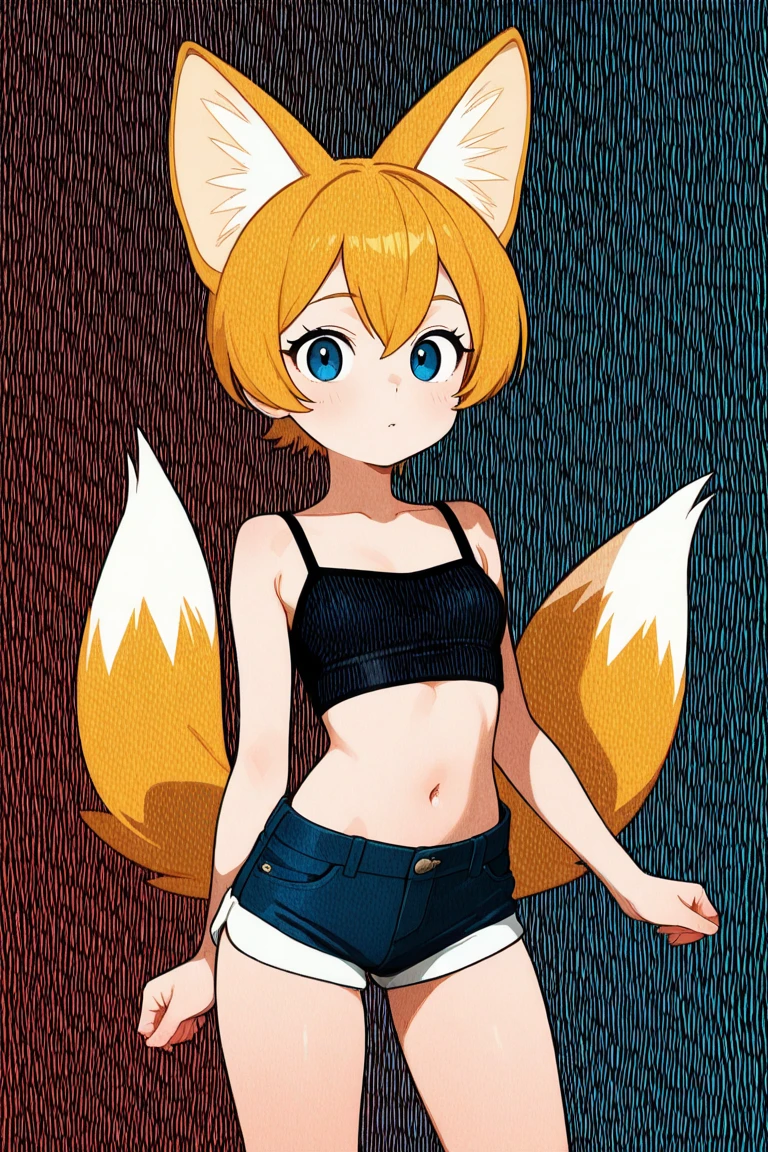 1girl, (furry female:1.1), Kitsune, Cabelo laranja, Olhos vermelhos, orelhas de raposa, cauda de raposa: 1.25, pele do corpo: 1.75, obra-prima, sem camisa, shorts vermelhos, (folha de bordo vermelha \(simbol\):1.25), \:|, (cheeleader:1.25), Canada, Hockey Arena Background, Dentro de casa, dingy gym, middlebreasts