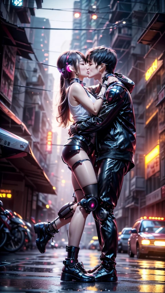 The image shows an illustrated character sitting on a motorcycle.. The character has short hair and wears a suit with black-violet colors and yellow neons that surround his prominent bodysuit.... The motorcycle looks big and futuristic., same color palette with elegant lines and luminous elements. The background suggests an urban environment illuminated with neon lights., possibly at night. There are various shapes and patterns reminiscent of digital or cybernetic motifs..., contributing to the overall sci-fi look of the image.. I imagine this girl with a futuristic appearance and full of mystery.. His body is wrapped in a purple and black jumpsuit.., Shiny chains entwine around his arms and legs., as if they were metallic tattoos. The three-strand necklace, with its padlock in the shape of digits, It is their symbol of submission and devotion.. Her red hair falls in waves over her shoulders..., and his green eyes shine with a mixture of passion and obedience. The black dress fits her curves., enhancing her voluptuous figure. Each chain that tightens around her skin is a reminder of her role as a beloved slave.... In the dark garage, the girl prepares for her master. The cyberpunk motorcycle awaits you, Its shiny surface reflects the neon lights of the city. The cat-shaped helmet gives it a mysterious look., and the tail that extends from the back of the seat seems to have a life of its own. She rides the motorcycle with grace., speeding into the night. The wind whistles in his ears as he walks through the dark streets., ready to carry out your master&#39;orders. In this futuristic world, where technology and passion intertwine, she is his slave, your confidant and your lover. The girl with the chains and a cyberpunk motorcycle is an enigma, a mixture of desire and slavery. Their story unfolds under the twinkling lights of the city.., and his figure becomes a legend in the night streets. SIMILAR TO IP:but