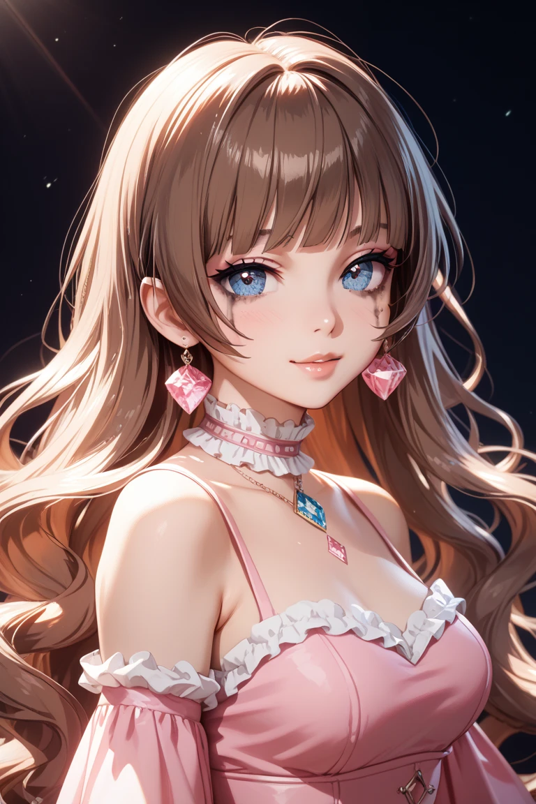 (masterpiece, Highest quality:1.3), (Very detailed:1.2), (hyperRealistic:1.3), (RAW Photos:1.2), High resolution raw color photos, Professional photos, (PhotoRealistic:1.4), (Realistic:1.4), (Pink Hair:1.5), Professional Lighting, Perfect Anatomy, (Big Breasts:1.2), (blush, Detailed face), (smile:1.7), sexy, erotic sexy, ランダムなsexyなグラビアポーズ, (An angel in a white gold off-the-shoulder sundress、so beautiful、Wearing a flower crown and smiling gracefully in a flower field in full bloom、The background is flowers in full bloom、Brilliant starry sky、Pearl Earrings、Pose picking flowers。:1.3)、Archangel Raphael、It has a large white feather on its back..、She looks like an angel.、Taking the form of an archangel、holding a pink rose in hand