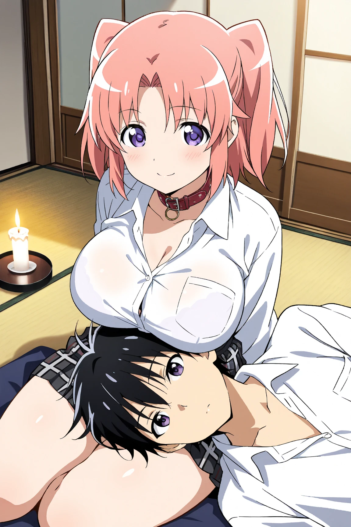 score_9, score_8_up, score_7_up, source_anime, best quality, masterpiece, rating_explicit, uncensored, anime screencap, megami magazine, ugly man, faceless, kiss, face to face, vaginal sex, breast grab, motion lines, BREAK, lying, on side, euphemia li britannia, pink hair, long hair, purple eyes, double bun, (large breasts:1.2), cleavage, pink dress, long sleeves, cleavage cutout, flower, choker, flower choker, bedroom, half closed eyes, blush, orgasm, open mouth, tongue, sweat, vulgarity