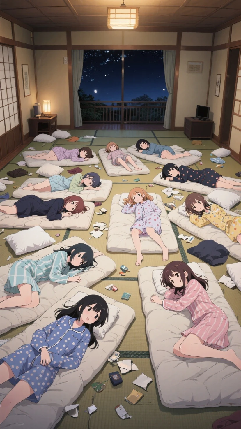 masterpiece, top quality, (1 girl), demon girl, big, , multiple girls), tight shirt, button down shirt, big, bra, (pillow fight: 1.3), panties, standing