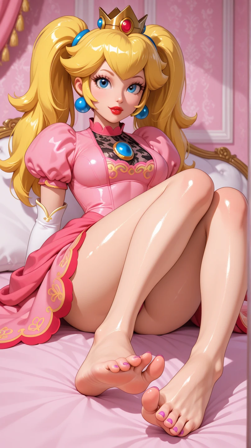 chibi Princess Peach, V-string thong, strong calf, strong quadriceps, thick, cameltoe