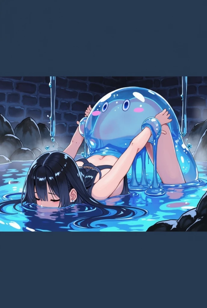 school girl, black hair, black eyes, tentacle, shrine, nsfw, slime, intense sex