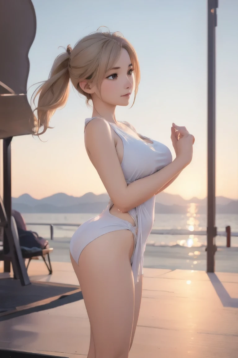1人の女性、Extraordinary beauty、Rin々Stern facial expressions、(Blonde long braid、Bun１)、muscular body、Amazones-like、Outer space background、Looking at us with sharpened eyes、爆乳、Exposed skin、(Show thighs、Show panties)、(Poses in motion)、Woman Hunting Prey、4k、RAW Photography、top-quality、full resolution、High definition skin、More Hair、Digital SLR、foco nítido、hight resolution、High-quality photos、Convoluted、Breast exposure、cleavage of the breast、(爆乳)、White garter set、white garter stockings、With smiling eyes、