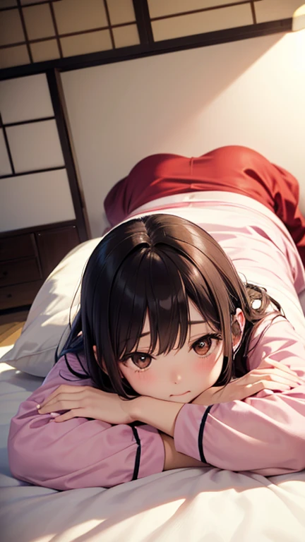animesque、a beauty girl、Mature Woman、a room、Snow outside the window、Kotatsu、mikan、cat is sleeping、large tv、s Pajamas、Sleepy face、Brown hair、piercings、Brown eyes