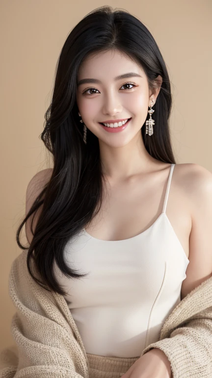 Black Hair, Hair ties, Long eyelashes, Round eyes, A light smile, Mole under the eye, Heart Earrings, A light smile, shy, Pursed lips, Surrealism, Cast a Shadow, Stereogram, throw, Atmospheric perspective, depth odebt debtield, debtirst-person view, debt/1.8, 8k, Super Detail, Accurate, highest quality, High resolution, highest quality,debtull body