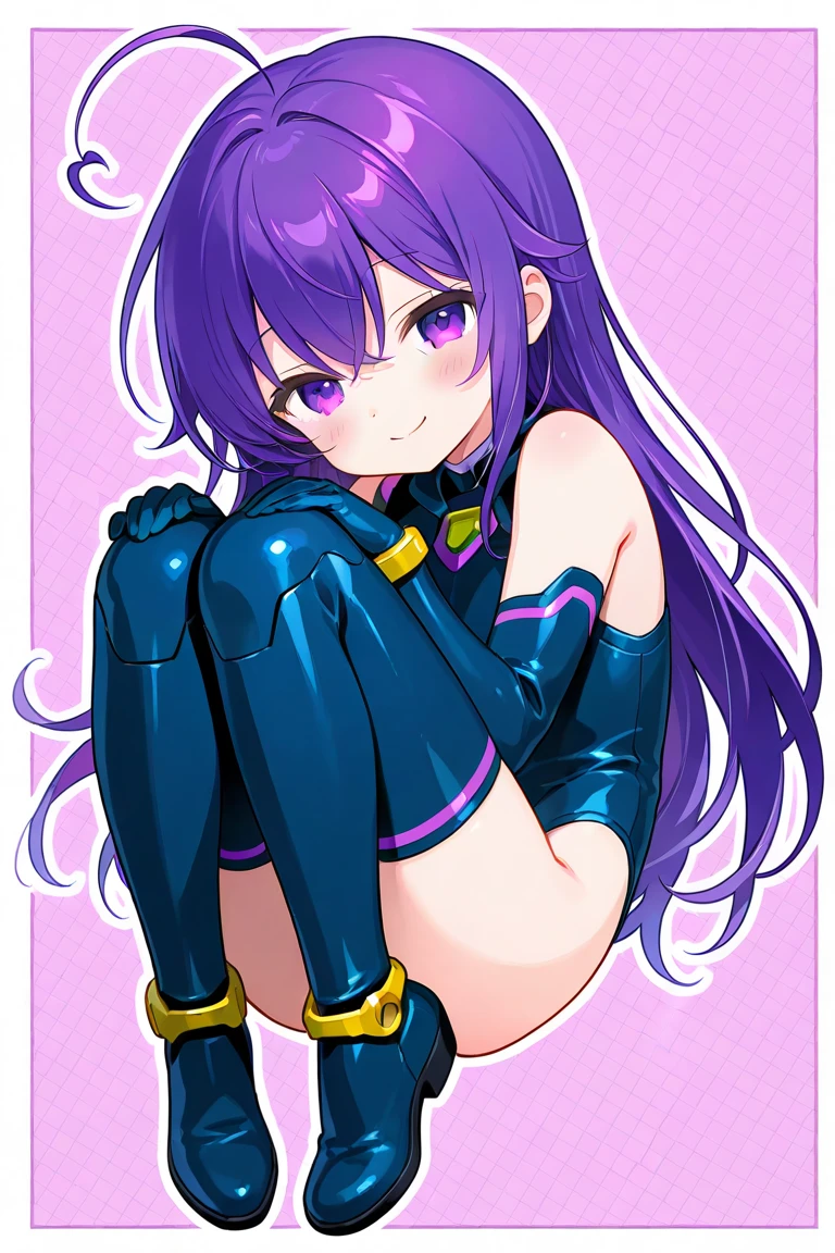 ((cum, cum on breasts, cum on swimsuit, cum on body, excessive cum)), excessive cum, 1girl, solo, idolmaster, idolmaster shiny colors, tanaka mamimi, messy hair, purple hair, multicolored hair, diagonal bangs, twintails, purple eyes, half closed eyes, smile, (nose blush), (black bodysuit, skin tight), latex, (competition swimsuit, blue one-piece swimsuit), ((shiny swimsuit)), shiny clothes, covered navel, highleg, highleg swimsuit, sweat, standing, bedroom, depth of field, breath, (steam, steaming body), looking at viewer, spoken heart, pussy juice, erect nipples, cameltoe, nsfw, thigh gap