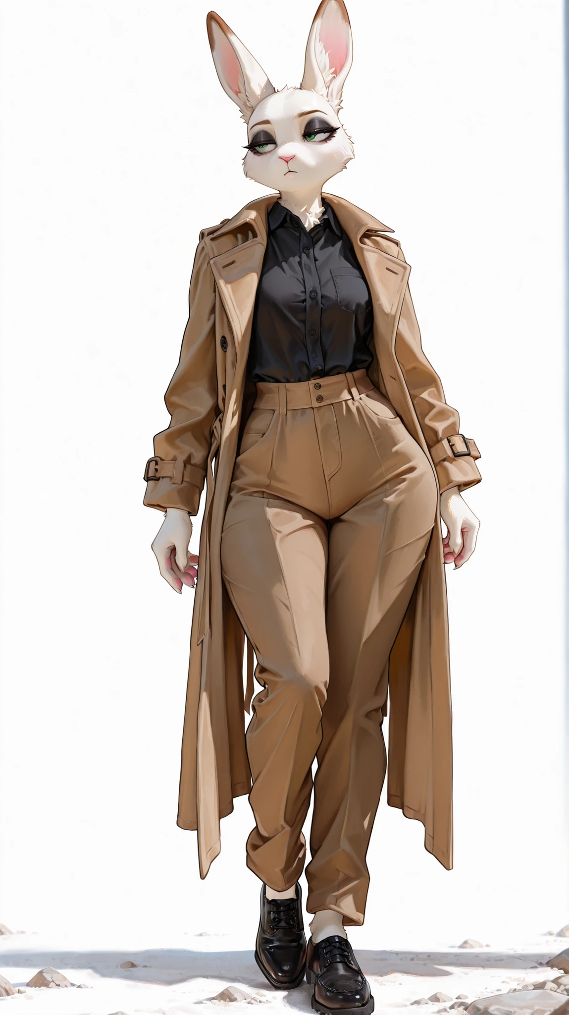 Beautiful bigger Woman 20 year in Long beige Trenchcoat and boots