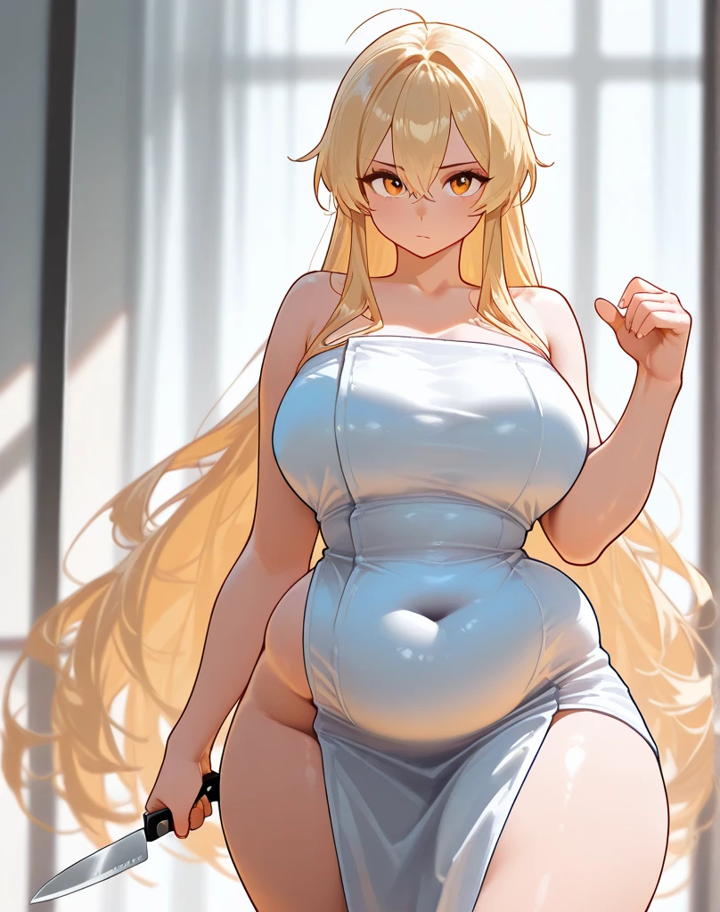 a blonde girl, long curled hair, light green eyes, smug face, fair skin, lying on the bed on her back, with shorts, tight clothes, crop top, huge breasts, exposed belly, short sports shorts, relaxed pose, legs apart, legs bent, body turned slightly to the side, panties up hip, no socks, no shoes, bare feet, cinematic lighting, incredible shadows, soft colors, pastel colors, contrast, minimalist background, 4k, 8k, ultra-detailed eyes, ultra-detailed body, digital art