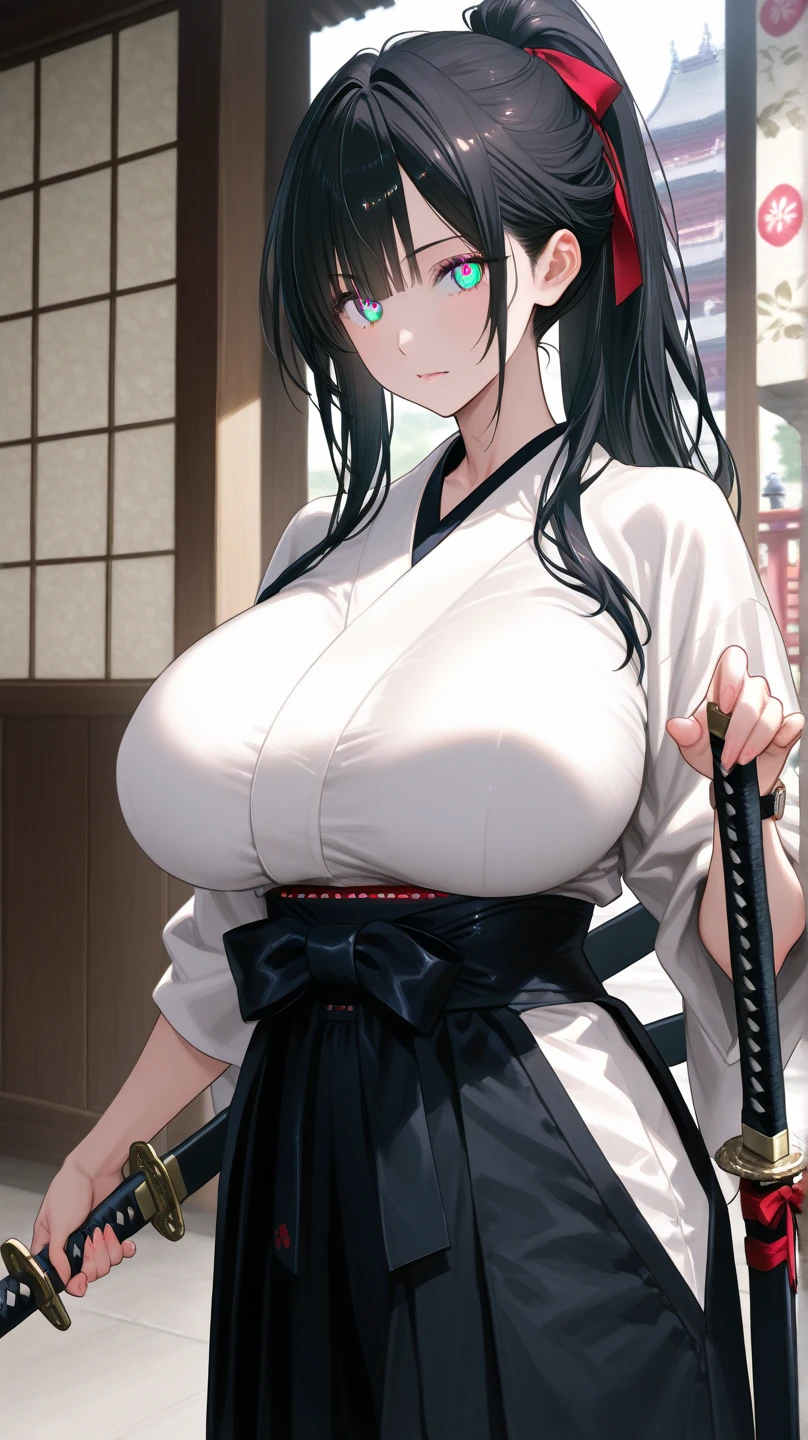 anime(Hyakka Ryouran: Samurai Girls), female teen , sexy (very big tits), actress (Hanzo Hattori) , Blue eyes , Gray hair that is To Chest length, hair intakes, hat, frills, glasses, multiple ahoge, dress (maid), She is creating inventions with science.