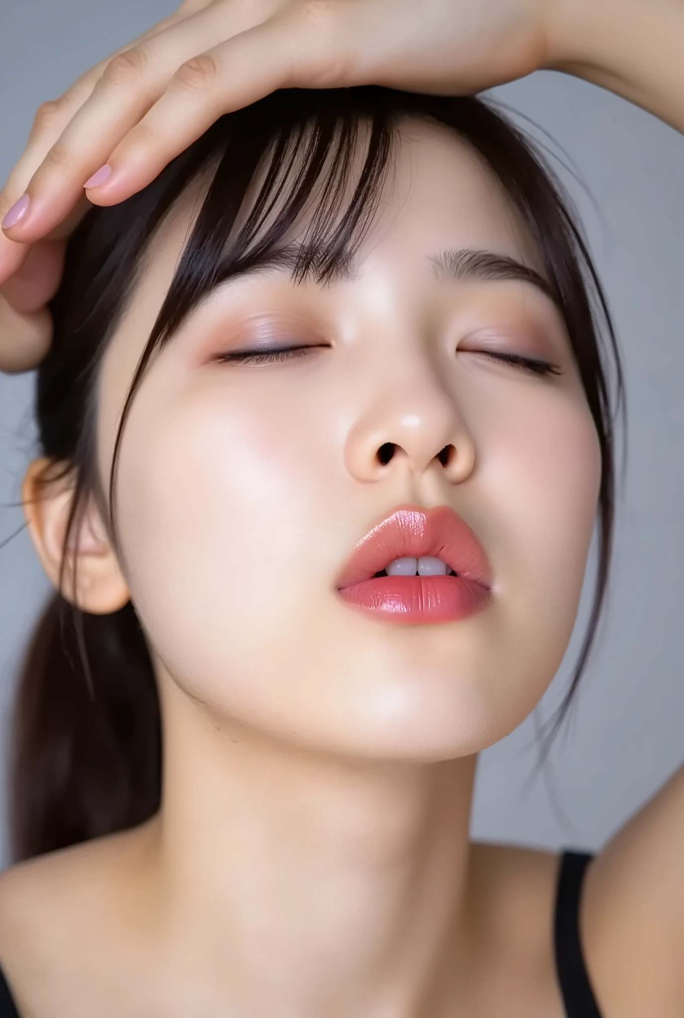 Nsfw,A cute Japanese naked female middle school student is sitting on a