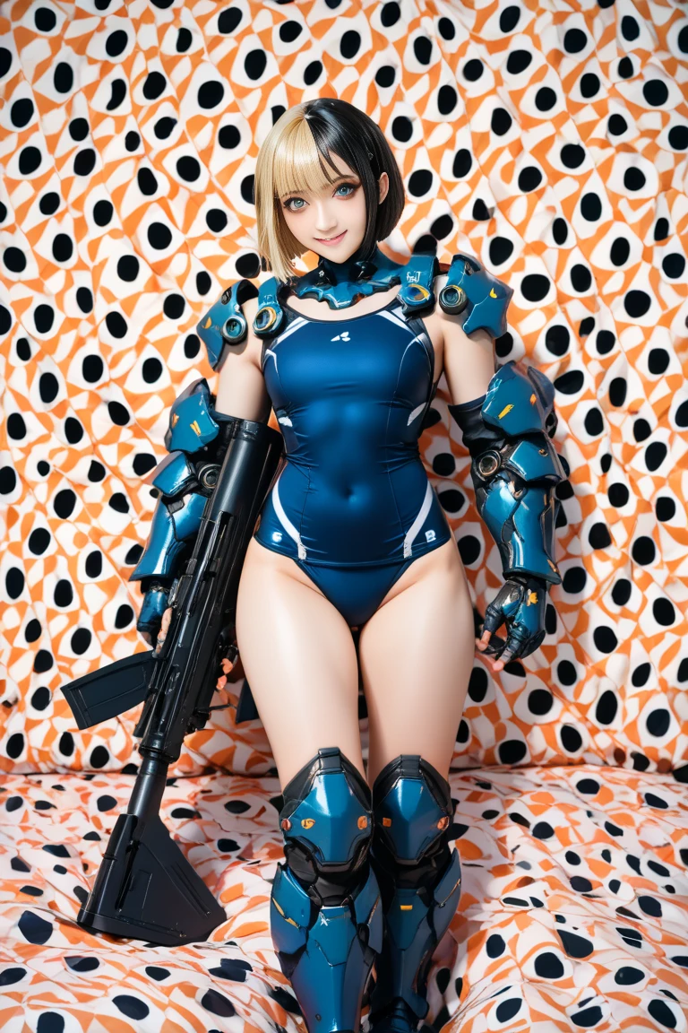 Perfect Anatomy Highest quality,Highest Resolution,(((School Swimsuit boots))) Metal Max 2:Reloaded Lena gun Blonde short Blue Eyes C cup Toned 16 years old