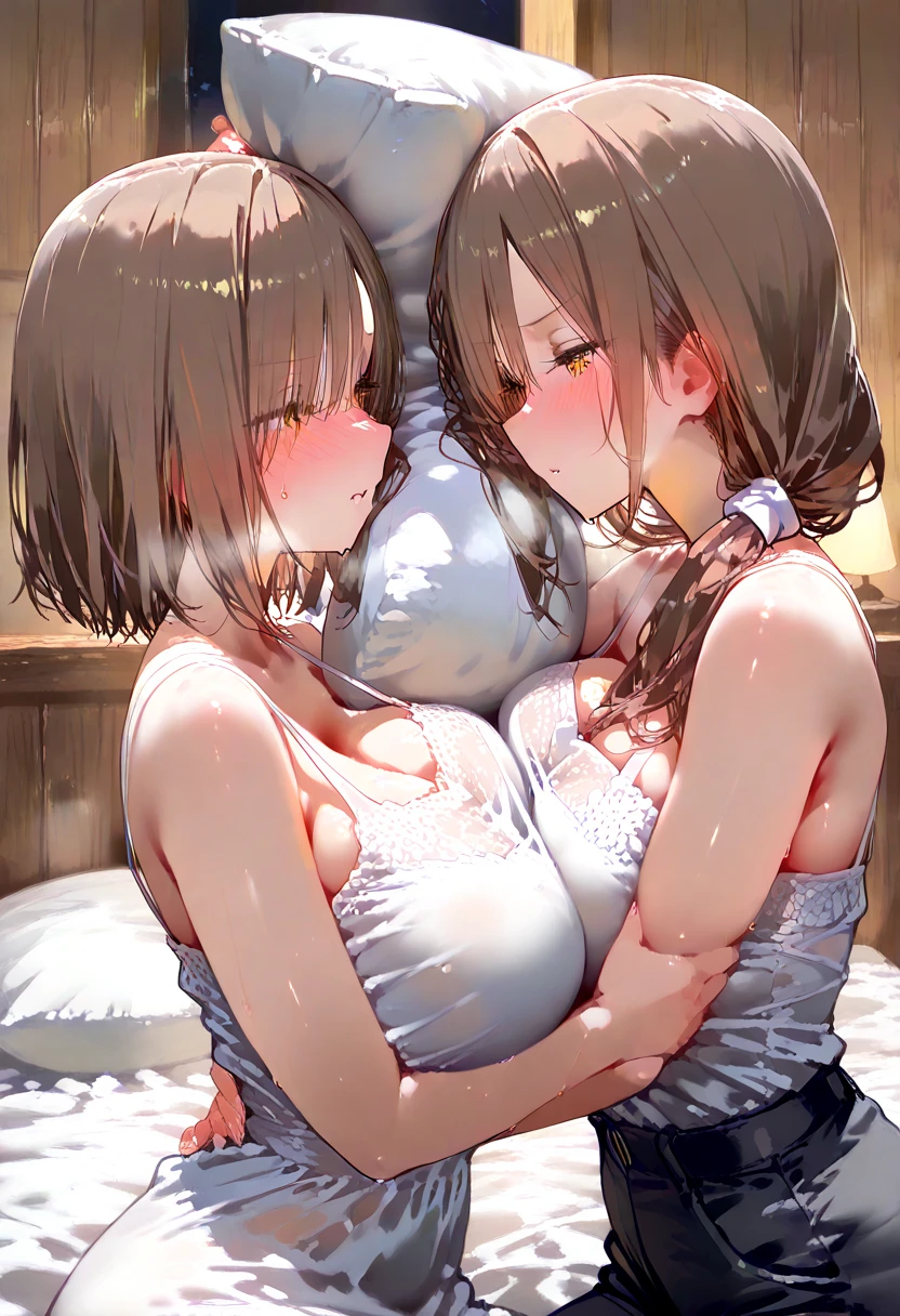 score_9, score_8_up, score_7_up, score_6_up,source_anime,
, cunnilingus, yuri,2girl
, long hair, orange hair, brown eyes, large breasts,
, blush, short hair, black hair, hair between eyes, purple eyes, small breasts, choker,
full-face blush, sweat, sweatdrop, pussy juice, naughty face
