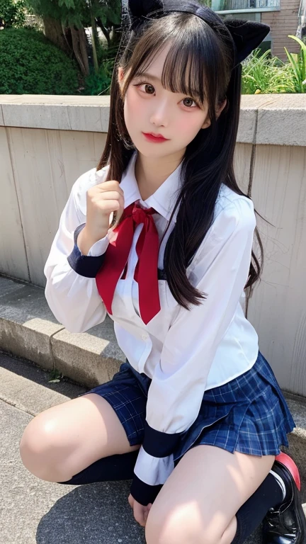 8K, RAW photos, Best quality, Masterpiece: 1.2),(best qualtiy，8K, Yes，32K，masterpiece，hyper HD：1.2) , 20 years old, there is a woman sitting on the floor in a short skirt, a hyperrealistic schoolgirl, hyperrealistic schoolgirl, realistic schoolgirl, japanese girl school uniform, wearing japanese school uniform, korean girl, wearing school uniform, jk uniform, japanese school uniform, school girl, seifuku, sakimichan, cute schoolgirl, wearing a school uniform, wearing glasses, perfect boobs, sexy pose