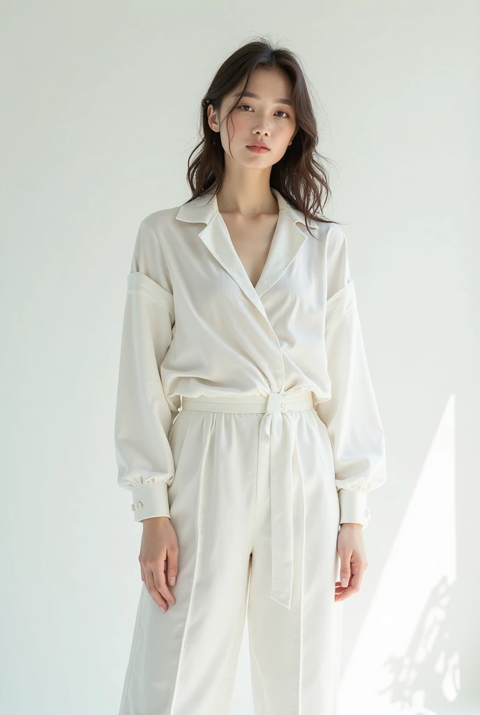 Full full female leg to face deadbody covered with white clothes side view but face is clearly visible realistic