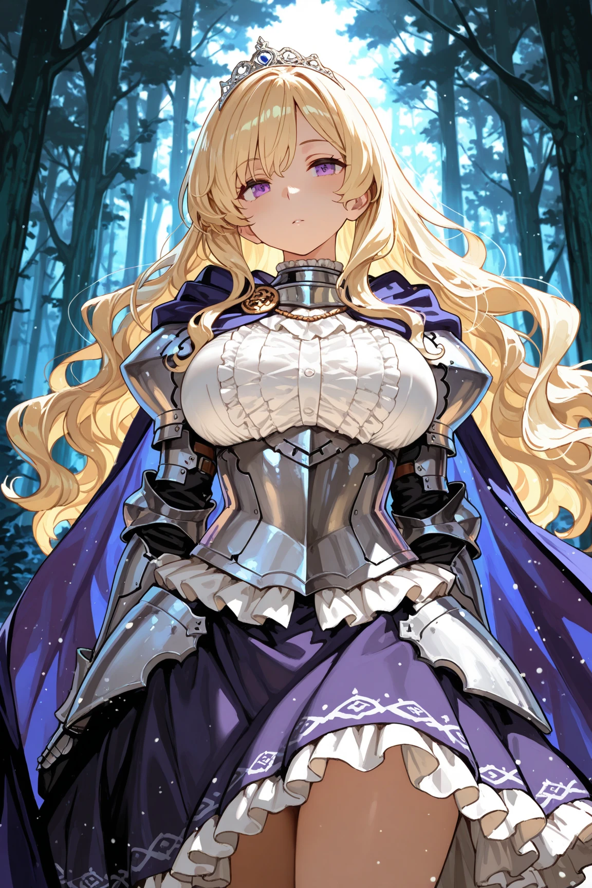 (anime style),masterpiece, best quality, extremely detailed,20Years old,tanned skin,dark skin, Beautiful body,large breasts press,BREAK,multicolored colorful blonde hair,shaggy hair,long hair,long ducktail hair,BREAK,black eyes,black choker,dignified face,disgust,angry face,open mouth,detailed lips,,BREAK,with vertical stripes sweater,tiara,ripped Princess knight light armor,micro skirt,break,head tilt,in the woods,hands on legs,wariza,ivy clinging to the body,arching back,shackles and cords,