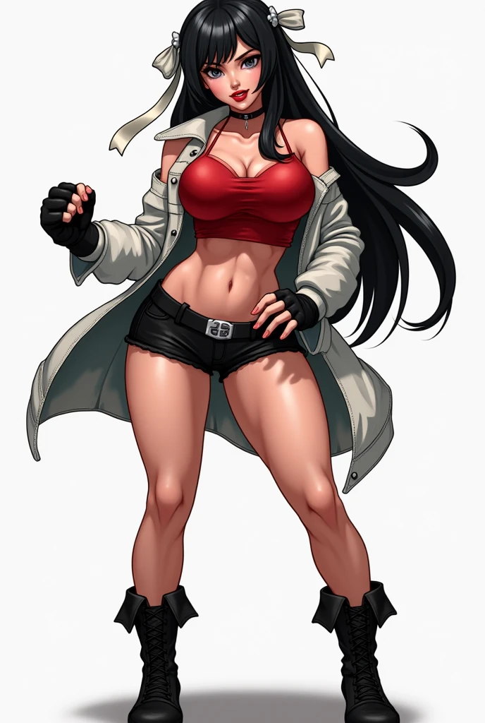 1girl, kiryuin, (black hair :1.3), hair between eyes, black hair, sideburns, gray eyes, lips, cleavage, big breasts, solo, lips, masterpiece, best quality, bare breasts, naked breasts, gigantic breasts, bimbo, ass, full body, blacked, blacked underwear, wide hips, killa la kill, kiryuin satsuki