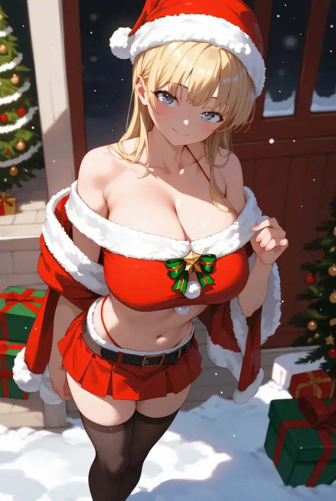 Christmas Clothes , cuerpo completo , ropa sexy , voluptuosa, grandes tetas , gran trasero , pose , pose sexy , piernas abiertas , escote