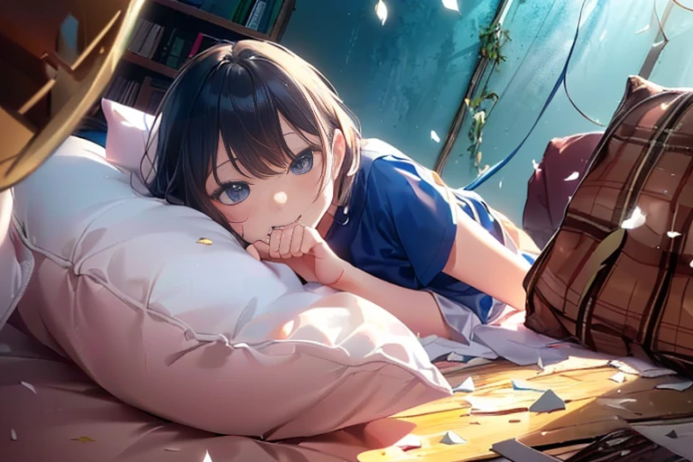 Highest quality, (alone:1.1),Drunk young woman, In underwear,Lying on the sofa,Discarded clothes are scattered around the sofa., Bird&#39;s-eye view, from a little distance, Red face, Eyes are unfocused, laughing, Feeling elevated, Highest quality,豪華なディティールのIn underwear, There are empty cans of liquor scattered around,Sleeping face down, Half-open eyes, The curves of her breasts are impressive,Sensual,