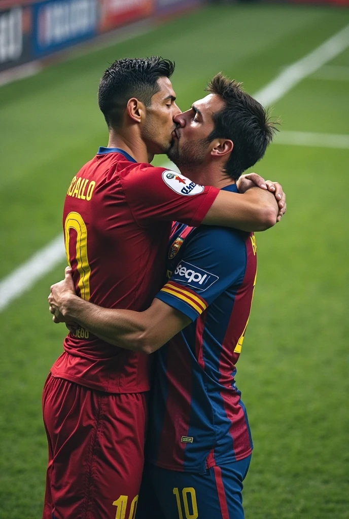 Cristiano and Messi kissing