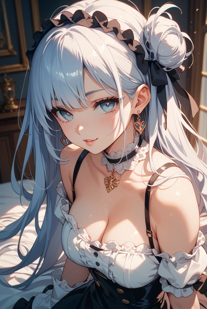 beautiful girl, Gray Hair, blue eyes, sexy blue wedding dress, Big Breasts、blue hair ornament