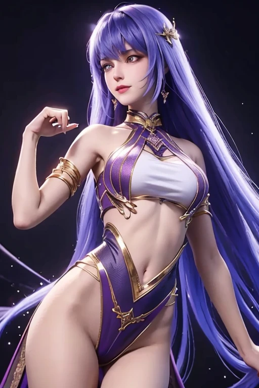 Ahri League of Legends, super long dark purple hair, face detailed, posse sexy, kda suit, super detaill, high resolution, 8k, Overview