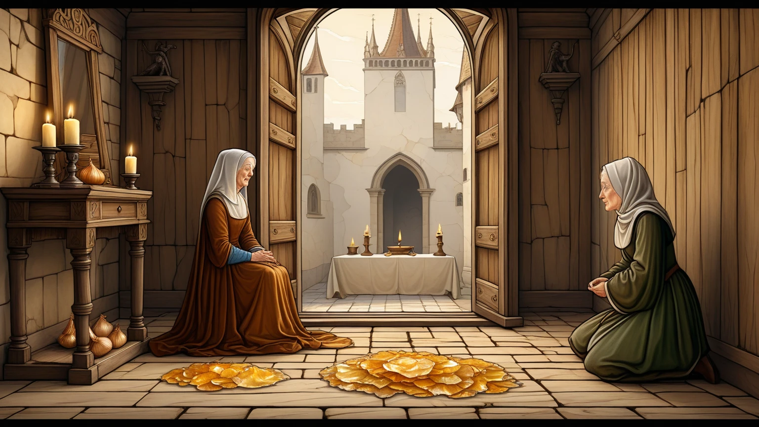 Defeated, the old sorceress begged for forgiveness, promising never to harm anyone again."