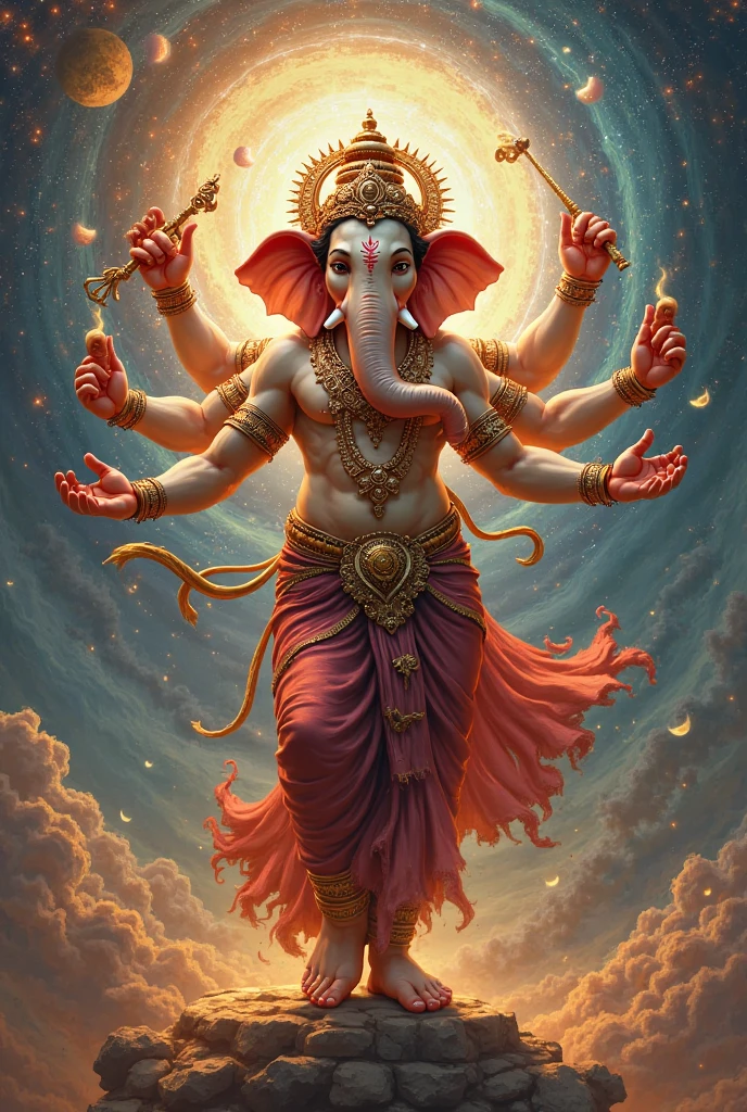 Lord Ganesha is dressed in tiger skin and is in the form of a Nataraja.